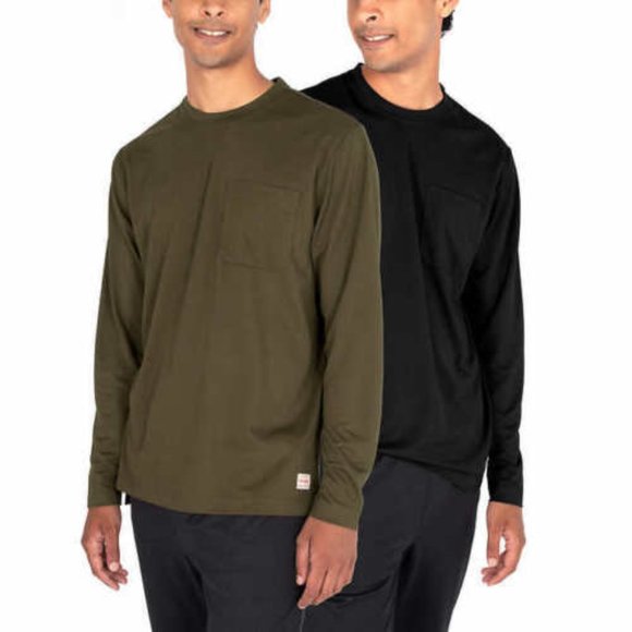 NWT Wrangler Men 2 Pack Long Sleeve Layering Work Tee Sz M Black/Green $50 FLI27 - Picture 1 of 4